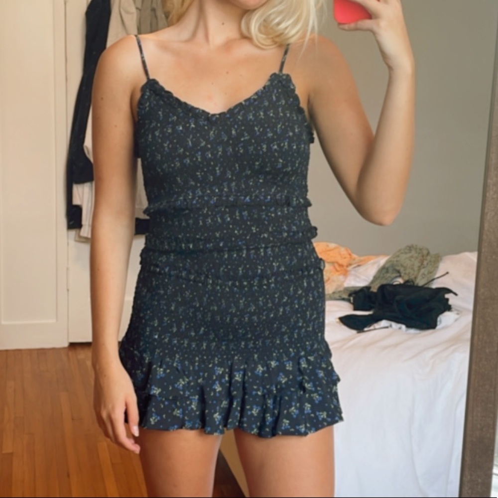 Black mini dress with floral designs🥰